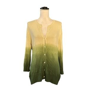 Kenar Button Down Lightweight Cardigan Sweater Women Medium in Ombré Green NEW